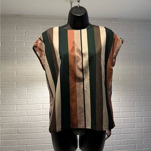 SHEIN Cream and Brown Boxy Cap Sleeve Blouse‎